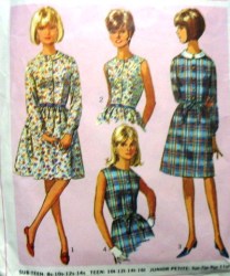 6330 1965 DRESS 2 SKIRTS SLVS OR NOT JR PTE PATTERN 9 32.5''B